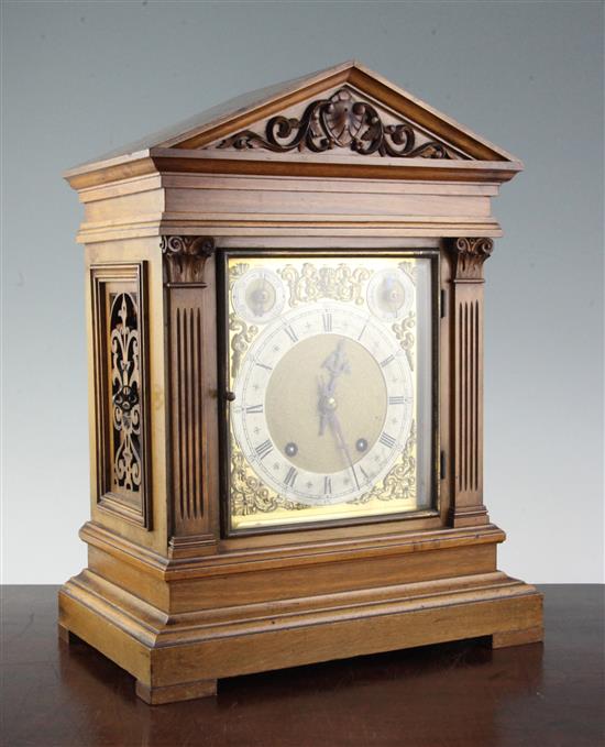 An Edwardian walnut bracket clock, 16in.